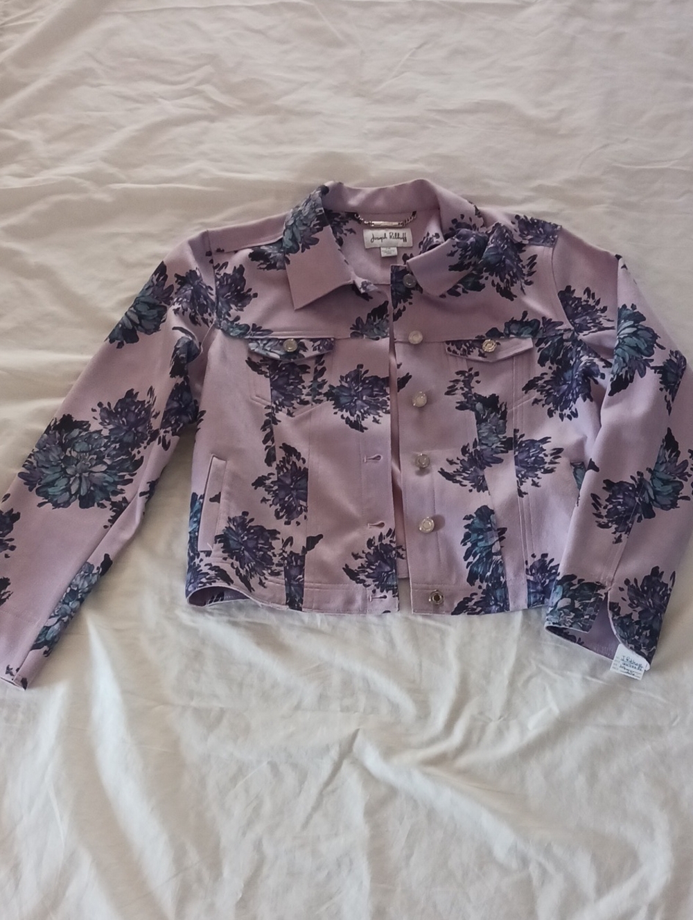 Joseph Ribkoff Lavender Floral Cropped Jacket with Blue Accents